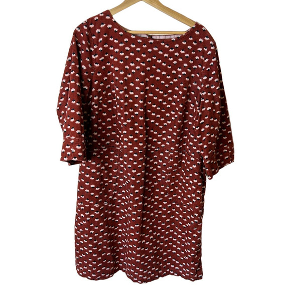 Boden Floral Print Round Neck 3/4 Sleeve Tunic Top Brown Size 16L - Picture 1 of 3